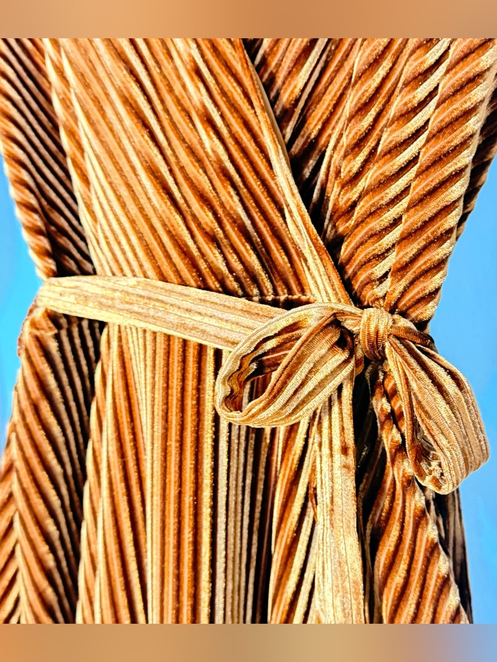 Simplee Pleated Velvet Wrap Maxi Dress Rust Orange High-Low Medium - Picture 4 of 6